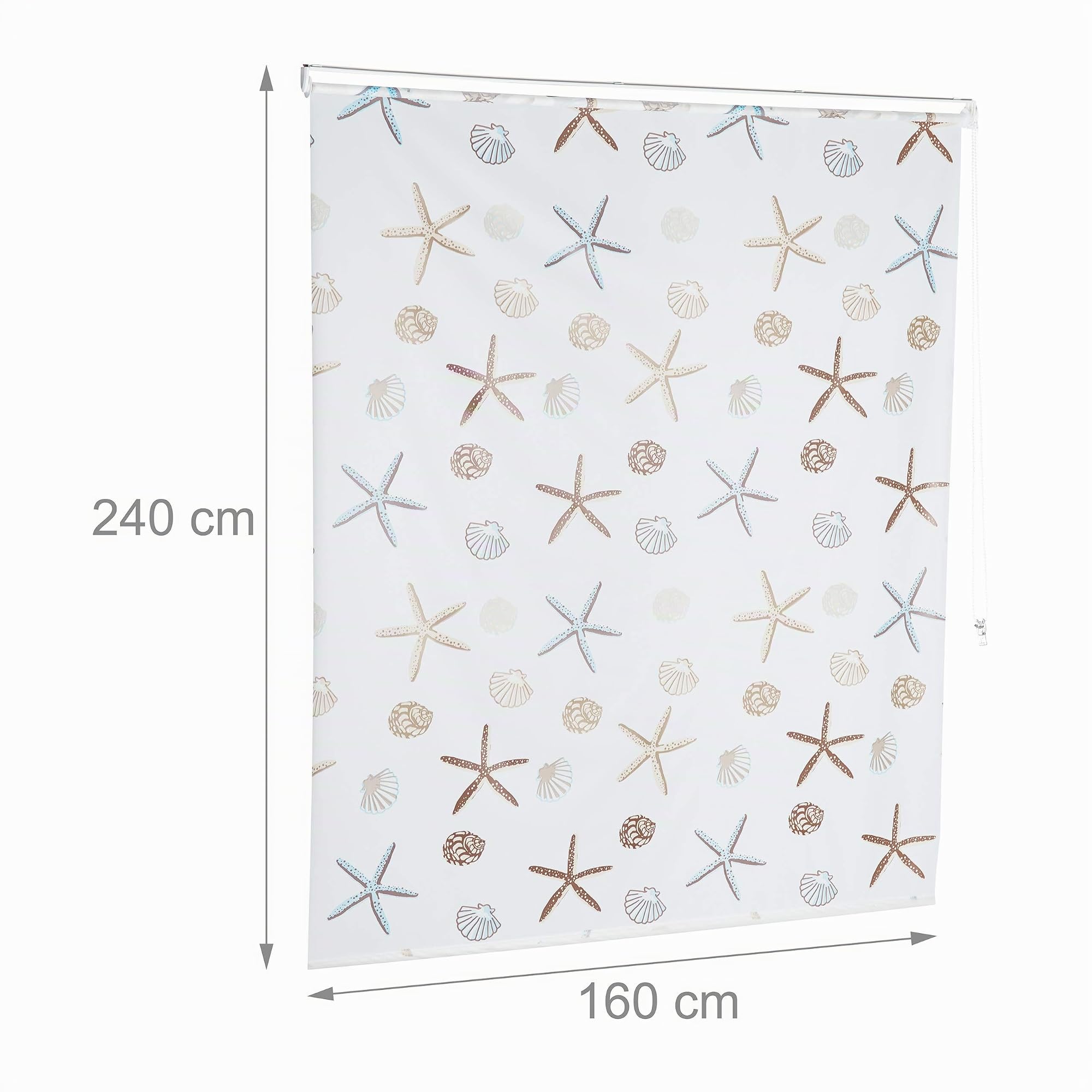 Relaxdays Duschrollo Ocean, wasserabweisend, Muschel Badrollo Wanne u. Dusche, Deckenmontage,160x240cm, semitransparent