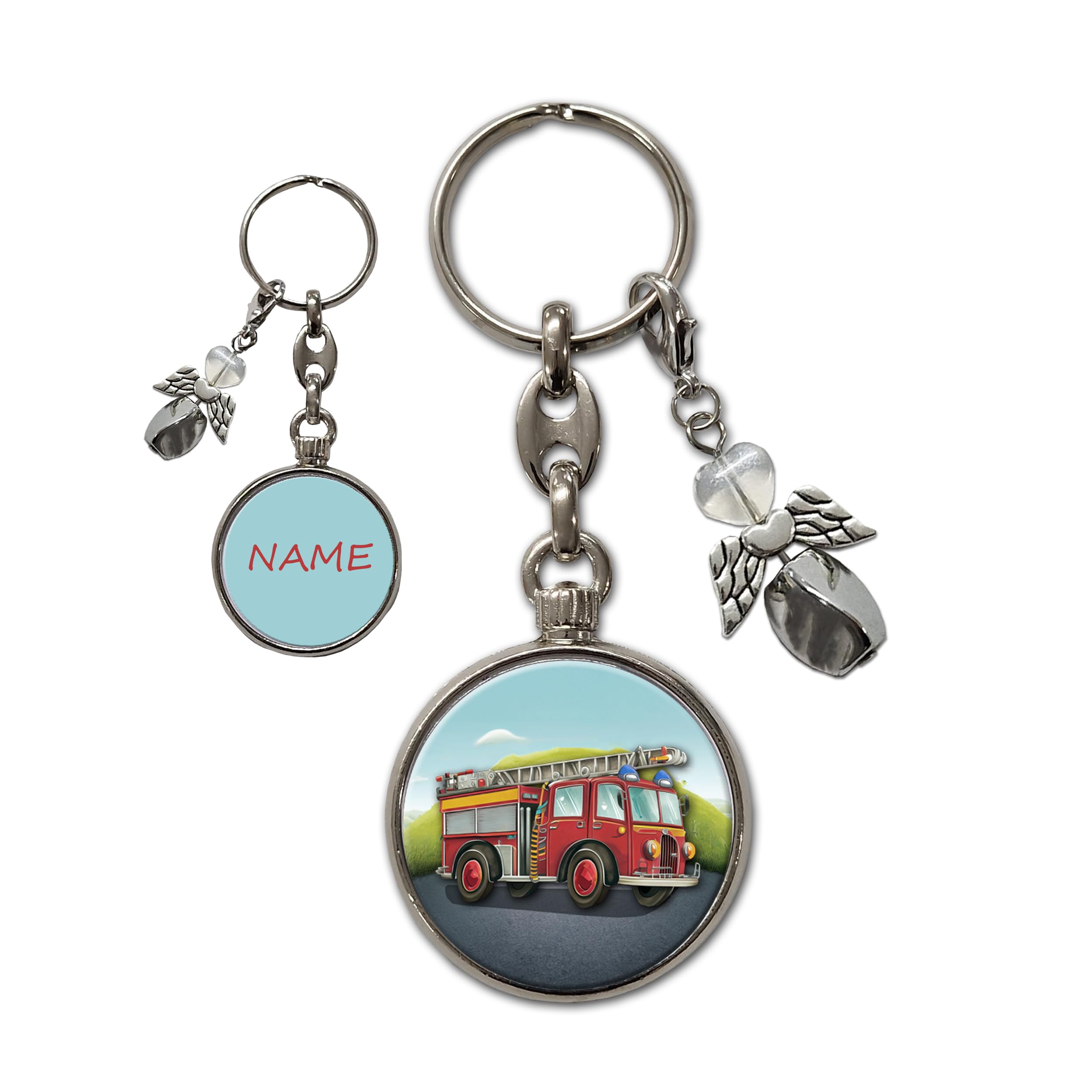 Feuerwehr Personalisierter Schlüsselanhänger mit Schutzengel | Wunschtext wie Name mit Schriftartwahl | Einschulungsgeschenk | Glücksbringer | Anhänger (Feuerwehr)