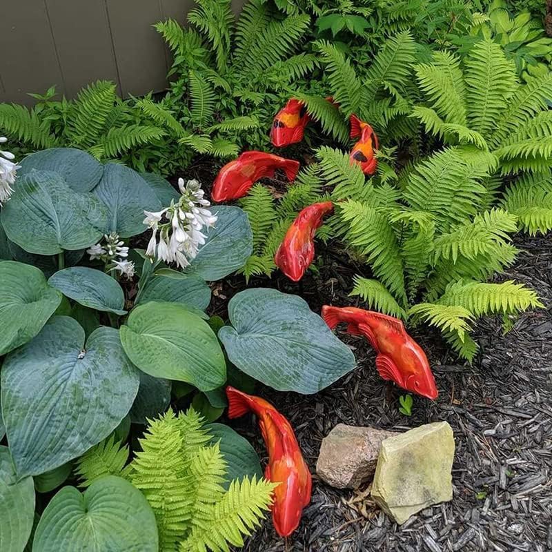 Set Di 2 Statuette Da Giardino A Forma Di Pesce Koi In Resina - Decorazione Anticata Per Esterni E Interni - copertina