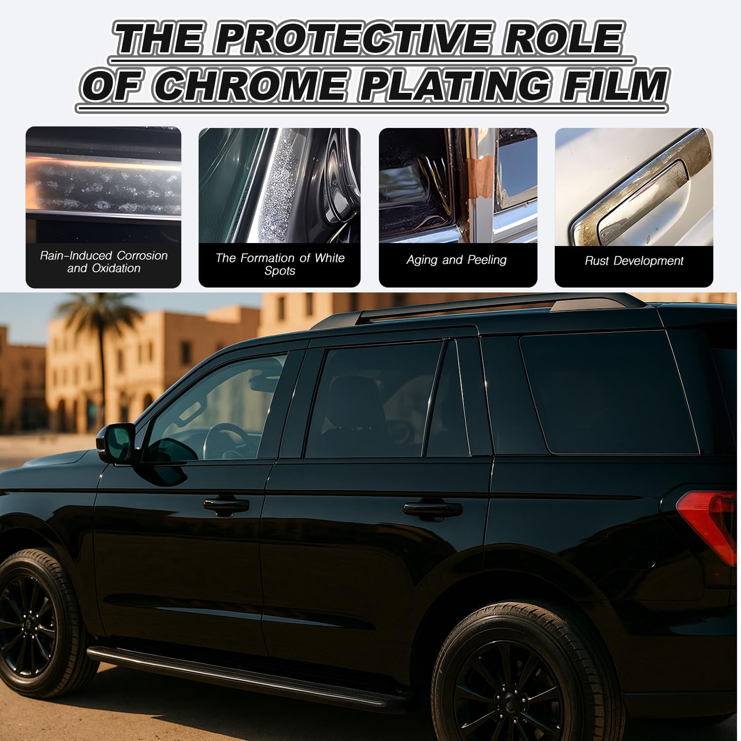 Side Window Trim Chrome Delete Vinyl Wrap Overlay fit for Ford Expedition MAX 2018 2019 2020 2021 2022 2023 2024 Accessories with Blackout Film Gloss Black Kits