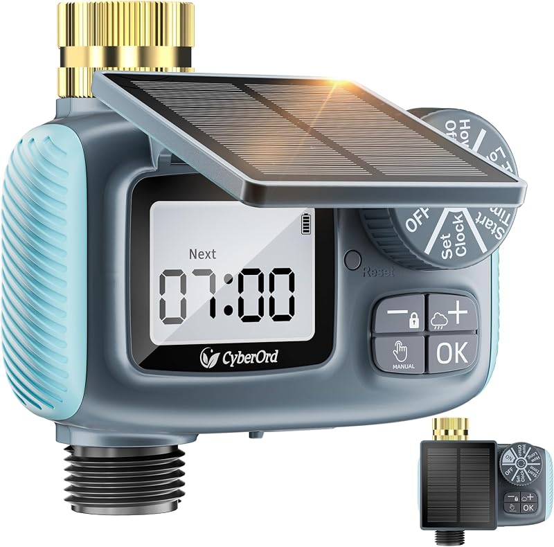 Programmateur Arrosage Automatique Recharge Solaire, Minuteur Arrosage Retard De Pluie, Programmable par Semaine/Heures/Jours d'intervalle, Programmateur d'arrosage pour Jardin,Cour,Pelouse
