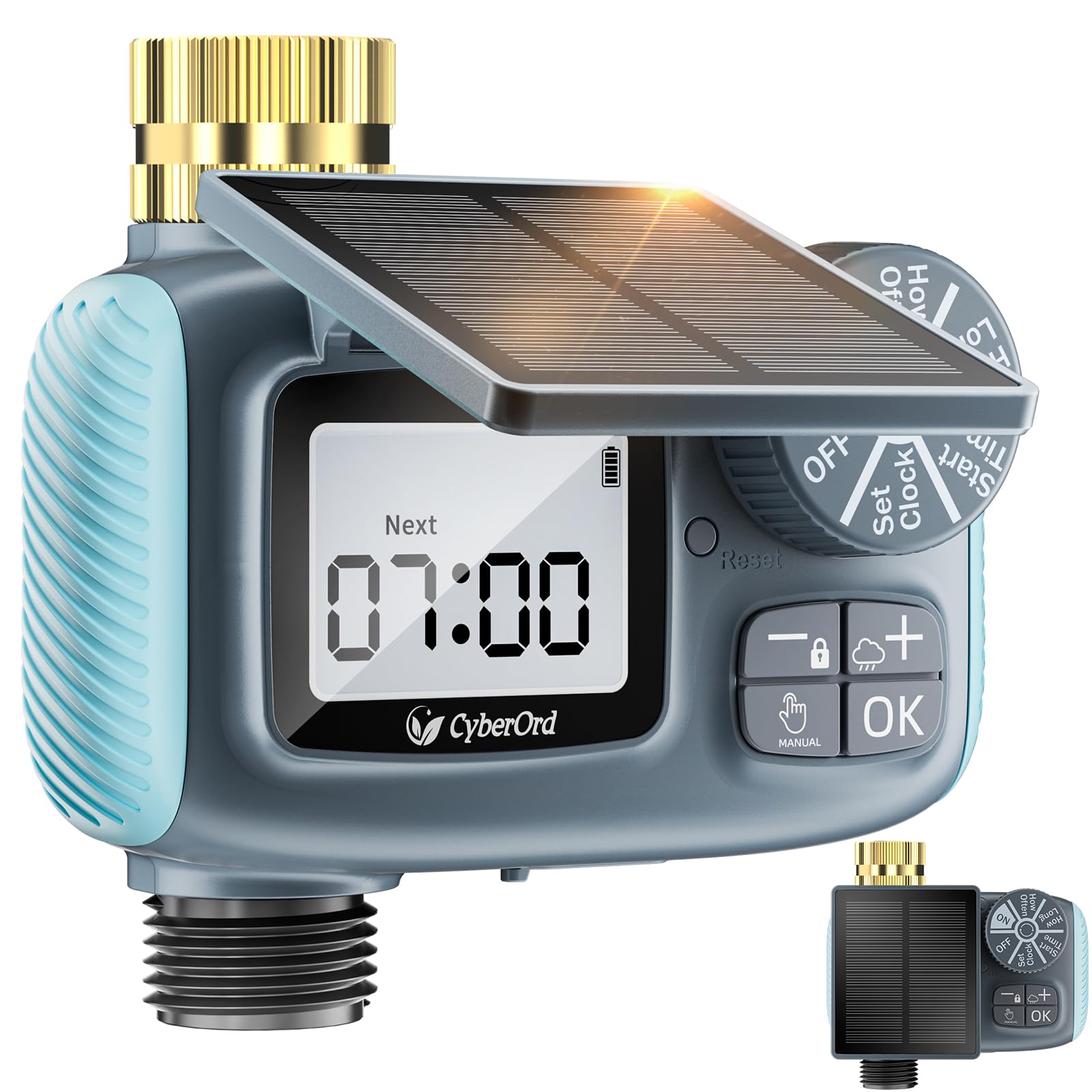 Programmateur Arrosage Automatique Recharge Solaire, Minuteur Arrosage Retard De Pluie, Programmable par Semaine/Heures/Jours d'intervalle, Programmateur d'arrosage pour Jardin,Cour,Pelouse