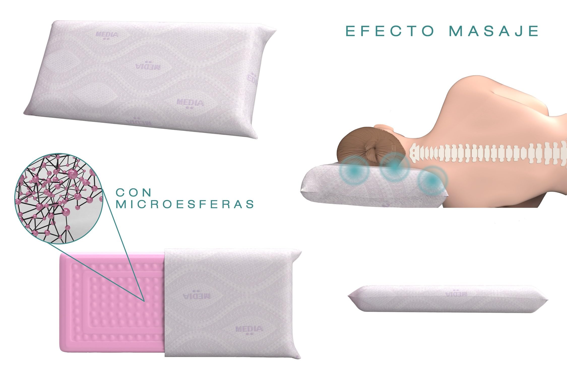 Moonia | Almohada Técnica Esferas | Firmeza Media | Viscoelástica | Anatómica | Salud Cervical | Almohada viscoelástica | Efecto Masaje | 75 cm