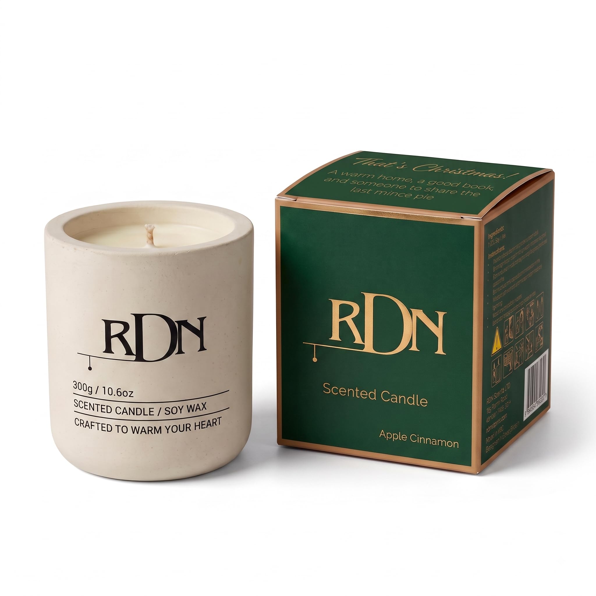 Christmas Scented Candle, Apple Cinnamon, Soy Wax, Cement Jar, Gift