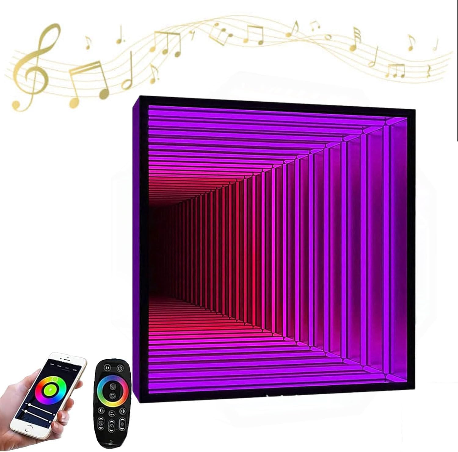 RGB Infinity Mirror Licht, Smart Farbwechsel LED Wanddekoration mit Fernbedienung & App, Dual-Funktion Spiegel und Ambient Light für Schlafzimmer Gaming-Zimmer Wohnzimmer Bar,C-50CM