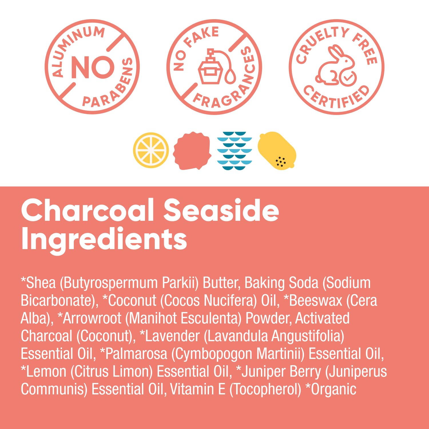 Pretty Frank Natural Aluminum-Free Deodorant Stick, Charcoal Seaside (2-Pack) | All-Day Odor Control for Women & Men | Effective, Safe, Organic Ingredients, Added Charcoal and Essential Oils
