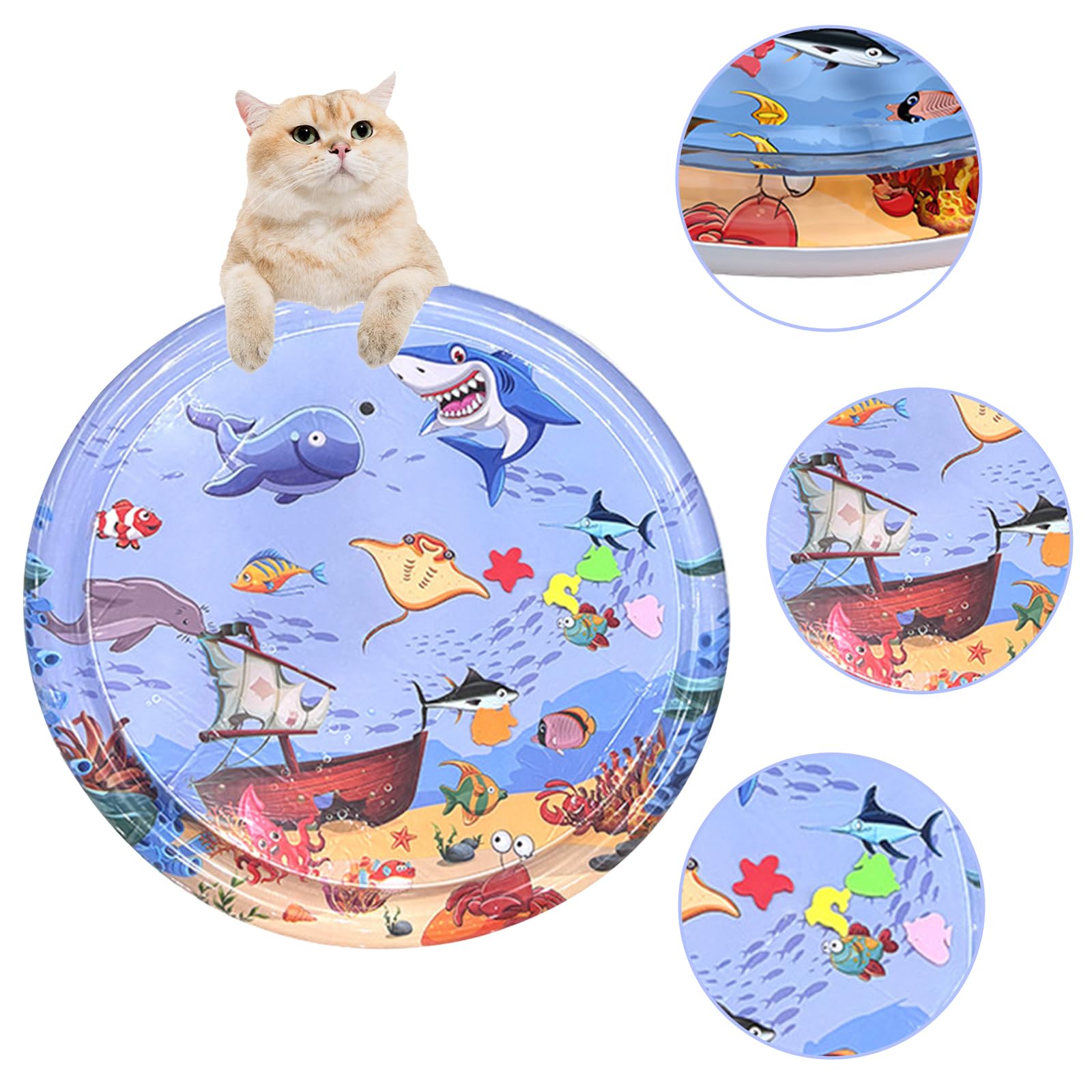 Water Sensor Play Mat Cat Circolare, Comodo Tappetino Acqua Gatti per Animali, Gonfiabile Tappeto Acqua Gatto, Nuovo Tappeto ad Acquaper Gatti, Ispessito Tappetino Sensoriale Gatto
