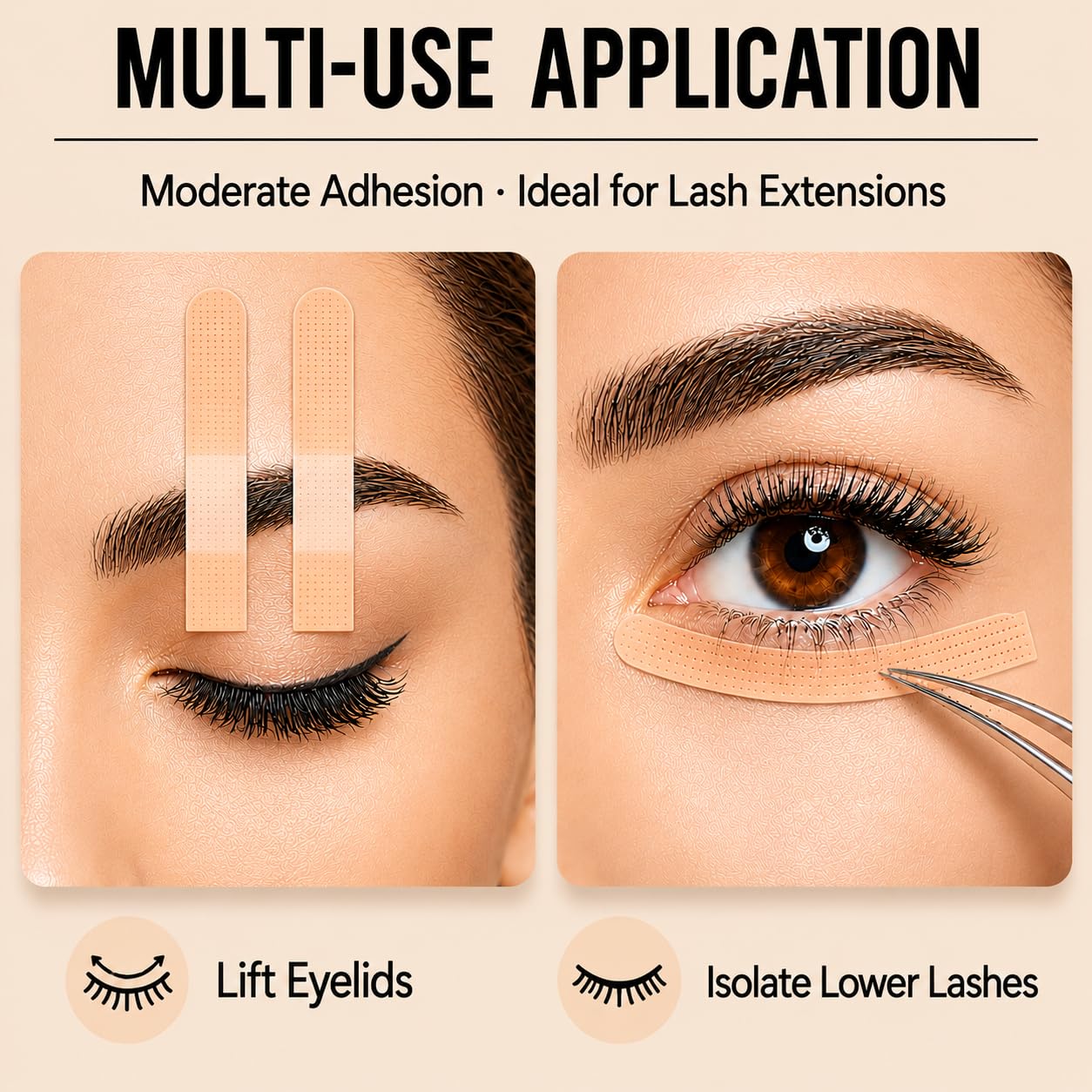 Lash Tape, Pre-Cut Eyelash Extension Tape for Lash Artists, 5cm x 0.6cm | Breathable PE strips with glue-free center for hooded lids, eyelid lifting, under eye tape and lower lash isolation