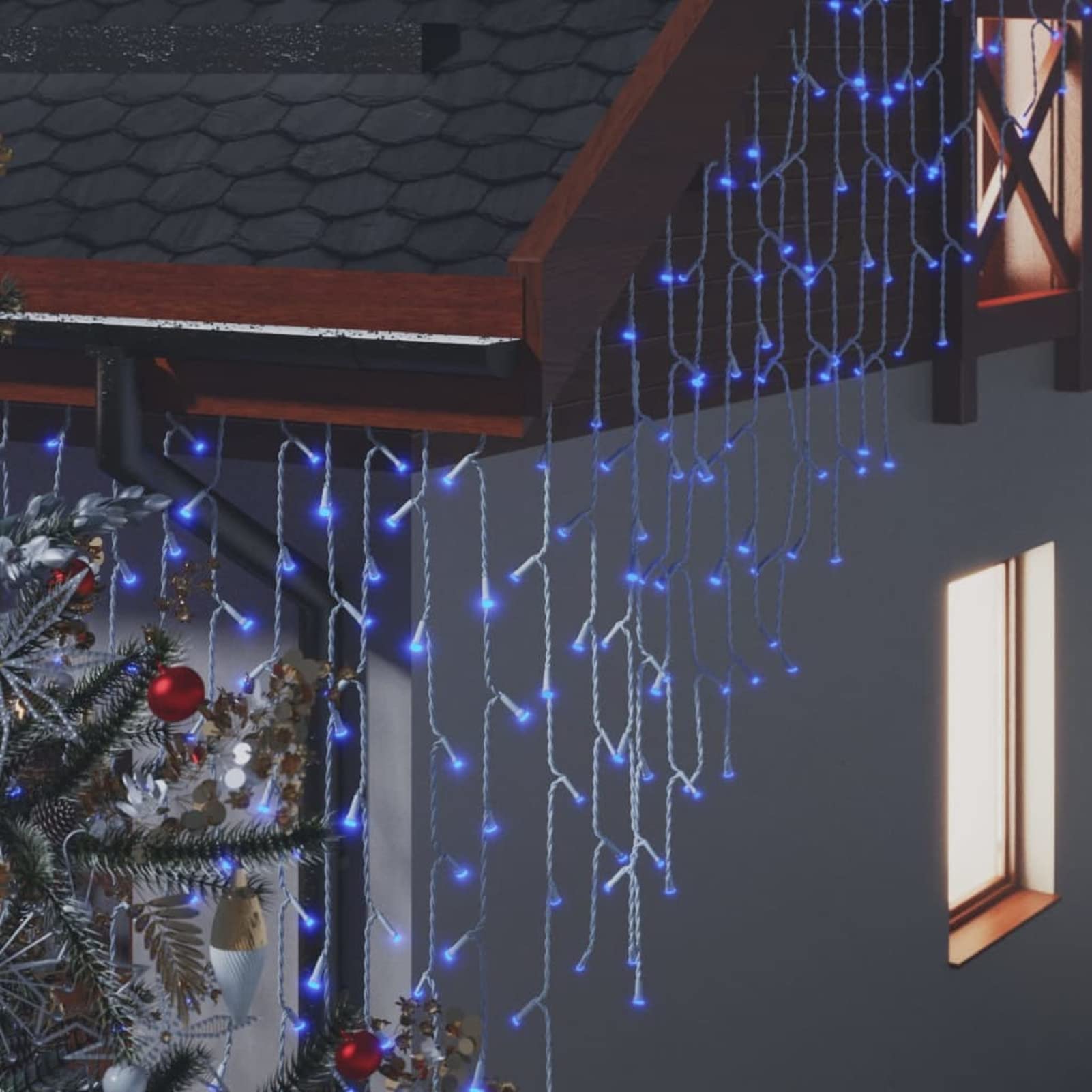 Homgoday Cortina Luces carámbano 10m 400 LED Azul 8 Funciones Luces de Navidad Decorativas De Cortina De Ventana Decoración para Balcón Jardín Árbol Navidad Exterior Interior
