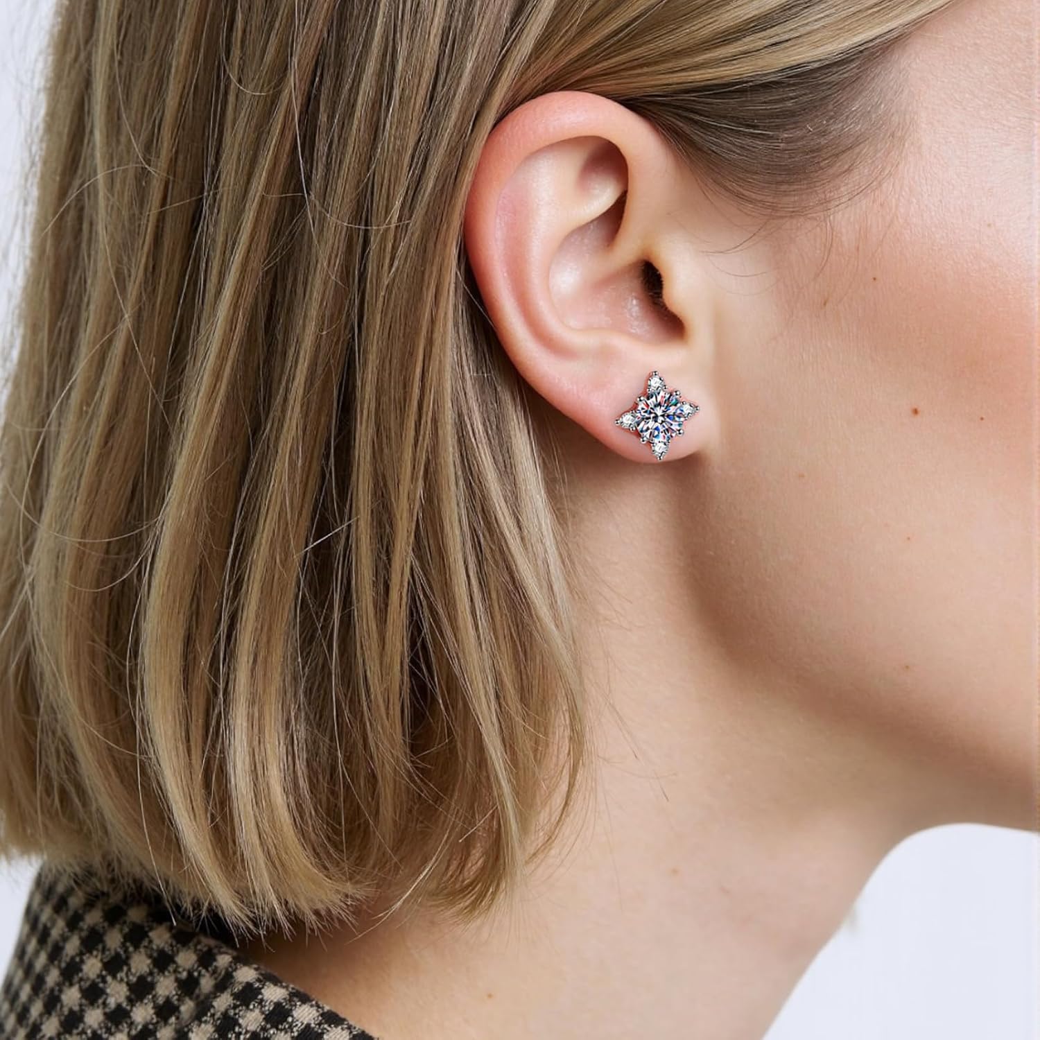 Moissanite Star Design Stud Earrings for Women & Men, 1 Carat Hypoallergenic 925 Sterling Silver, Gift for Wedding, Engagement Jewelry, Prom Jewelry 2026, Spring Bridal Shower Gift for Her