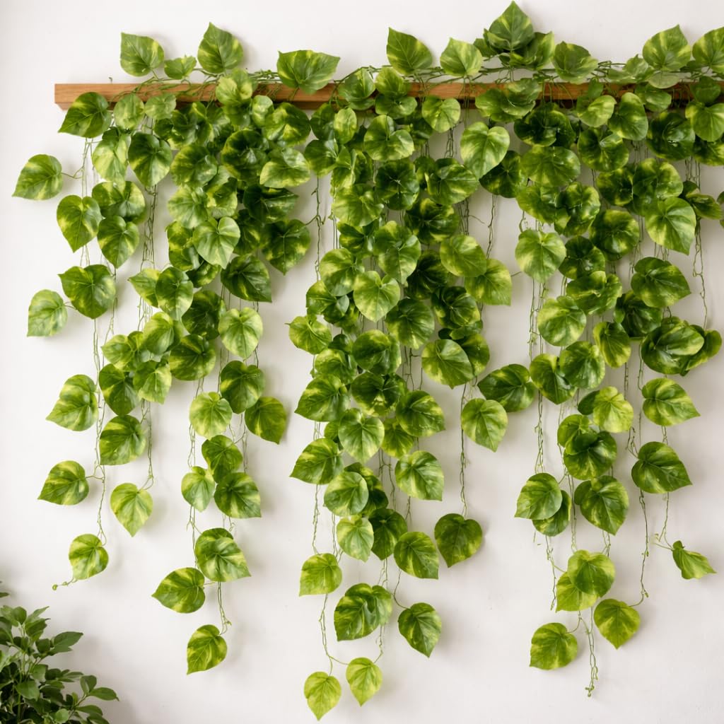 Akaar Polyester Artificial Plants Leaves Money Plant Greenery Hanging Vine Creeper Home Decor Door Wall Balcony Decoration Party Festival Craft(7.2Ft) - Pack Of 1-image-12