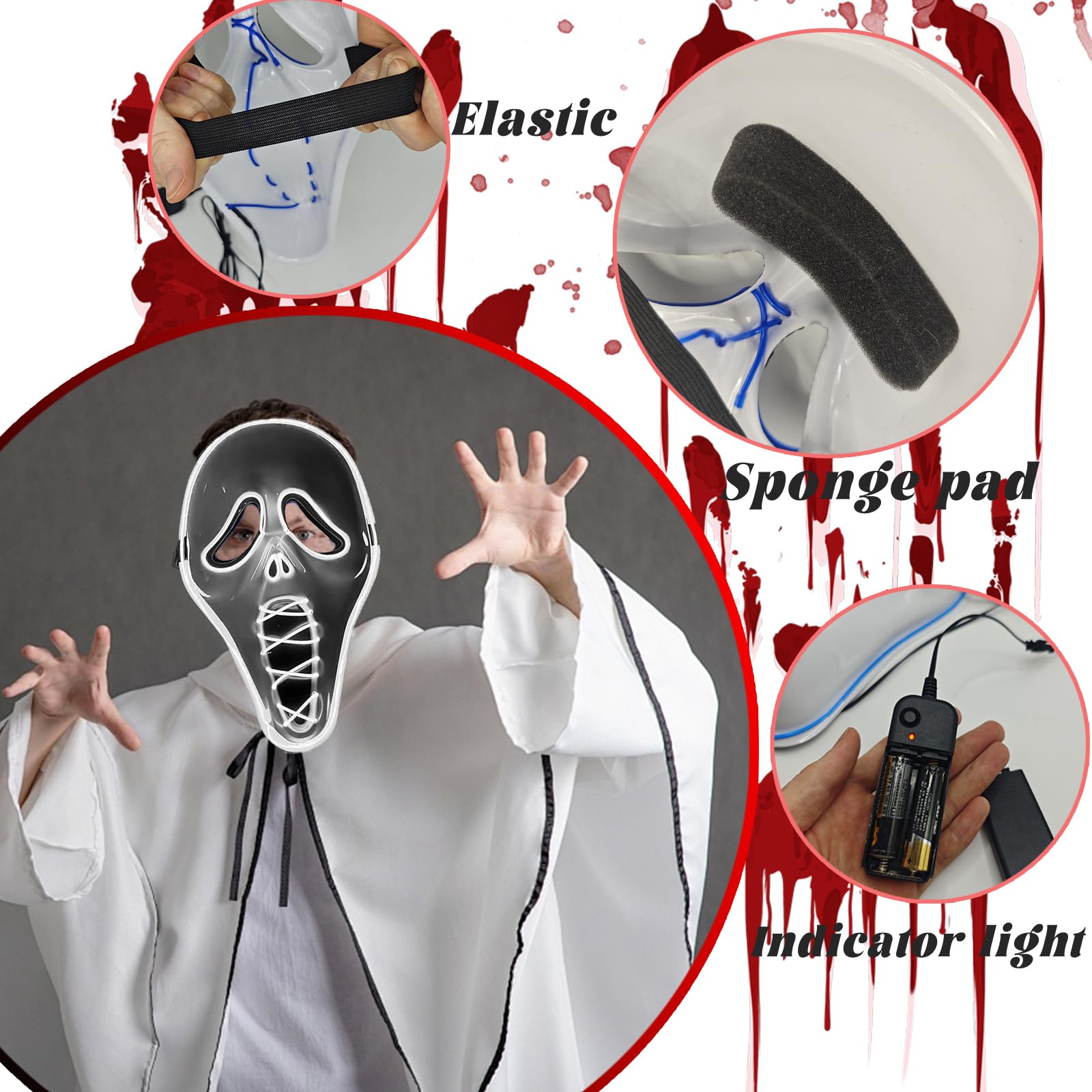 DONGZQAN Ghost Face Mask, Scream Led Mask With Multiple Light Modes, Light Up Mask, Boys Halloween Msk - Image 2
