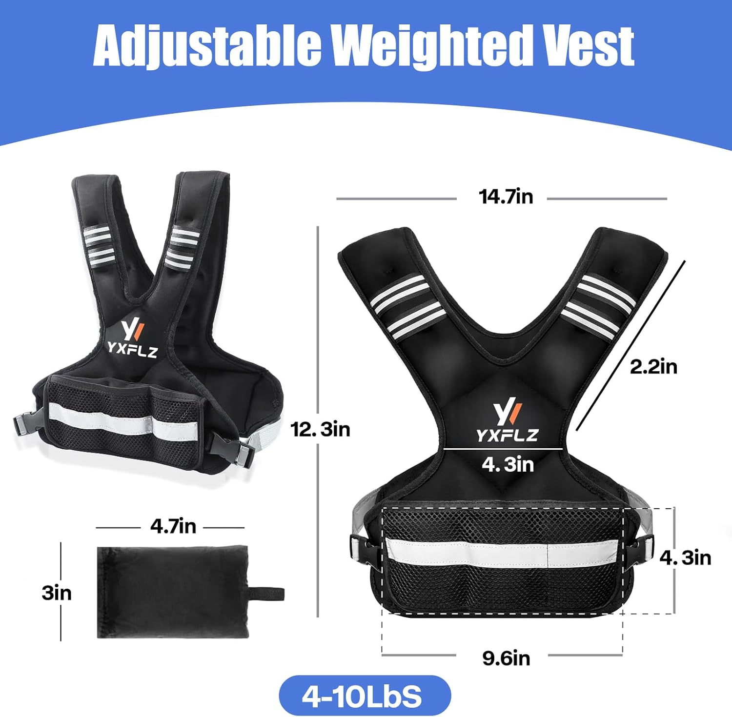 Weighted Vest Women Men - Adjustable Weighted Vest Woman with 6 Ironsand Weights, 4-10lb/11-20lb/21-32lb Vest for Walking, Running, Fitness, Strength Training, Workouts - Image 3