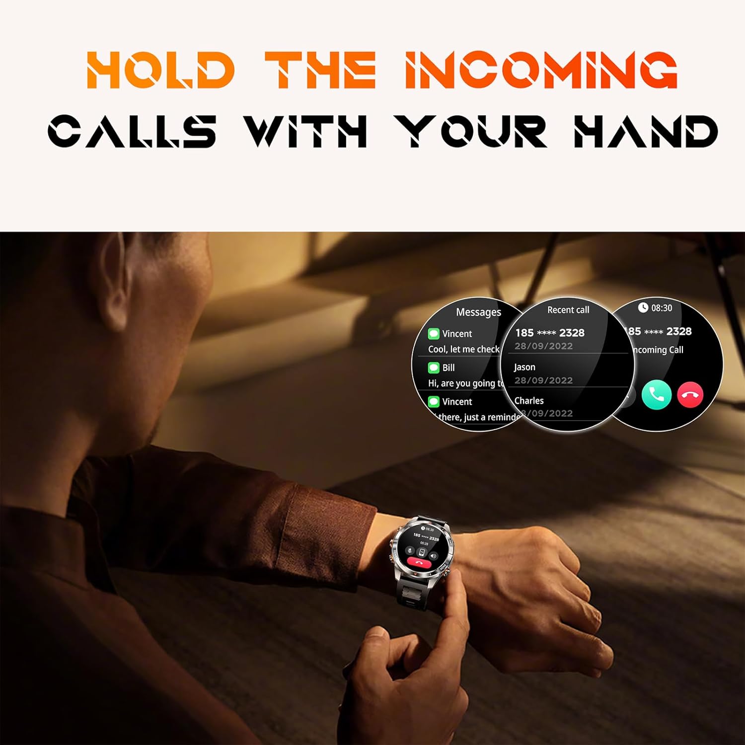 Military Smart Watches for Men Fitness Watch Fitness Tracker with Heart Rate Monitor Sleep Monitor Flashlight Large Battery Pedometer Bluetooth Call for Android iOS