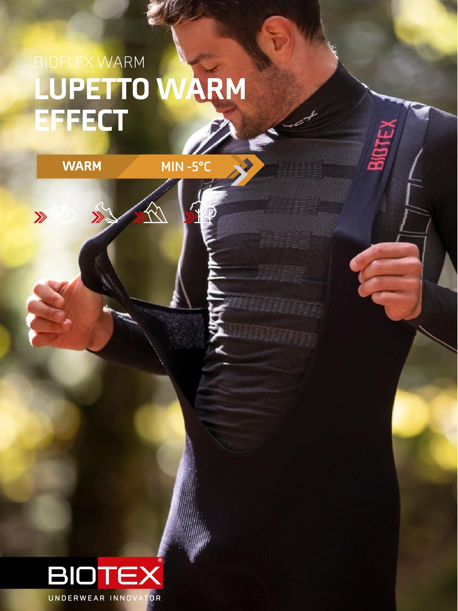 BIOTEX Lupetto Warm Effect per Ciclismo e Running, Intimo Tecnico Sportivo, Maglia Termica a Manica Lunga a Collo Alto, Nero
