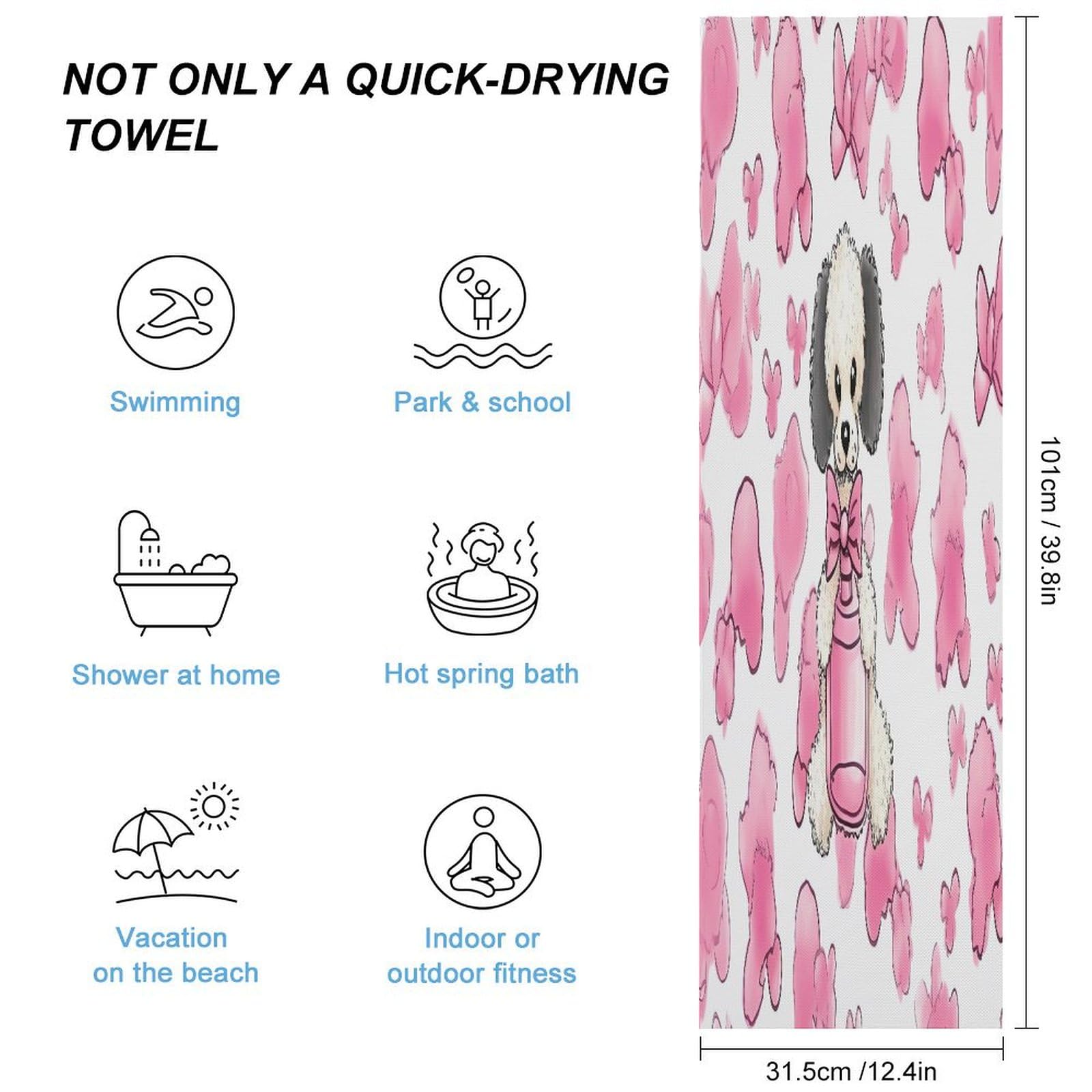 AQRJLPM Cute Poodle Quick Dry Towel Cold Fabric Workout Sweat Towels Highly Absorbing Odor-Free Travel Towel for Hot Yoga Tennis Running Exercise Working Out Camping