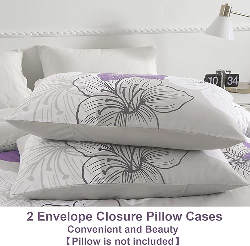 Miniatura 6 de DJY Juego de funda de edredón de 3 piezas, tamaño King, diseño floral morado, elegante funda de edredón de lirio bohemio con 2 fundas de almohada,