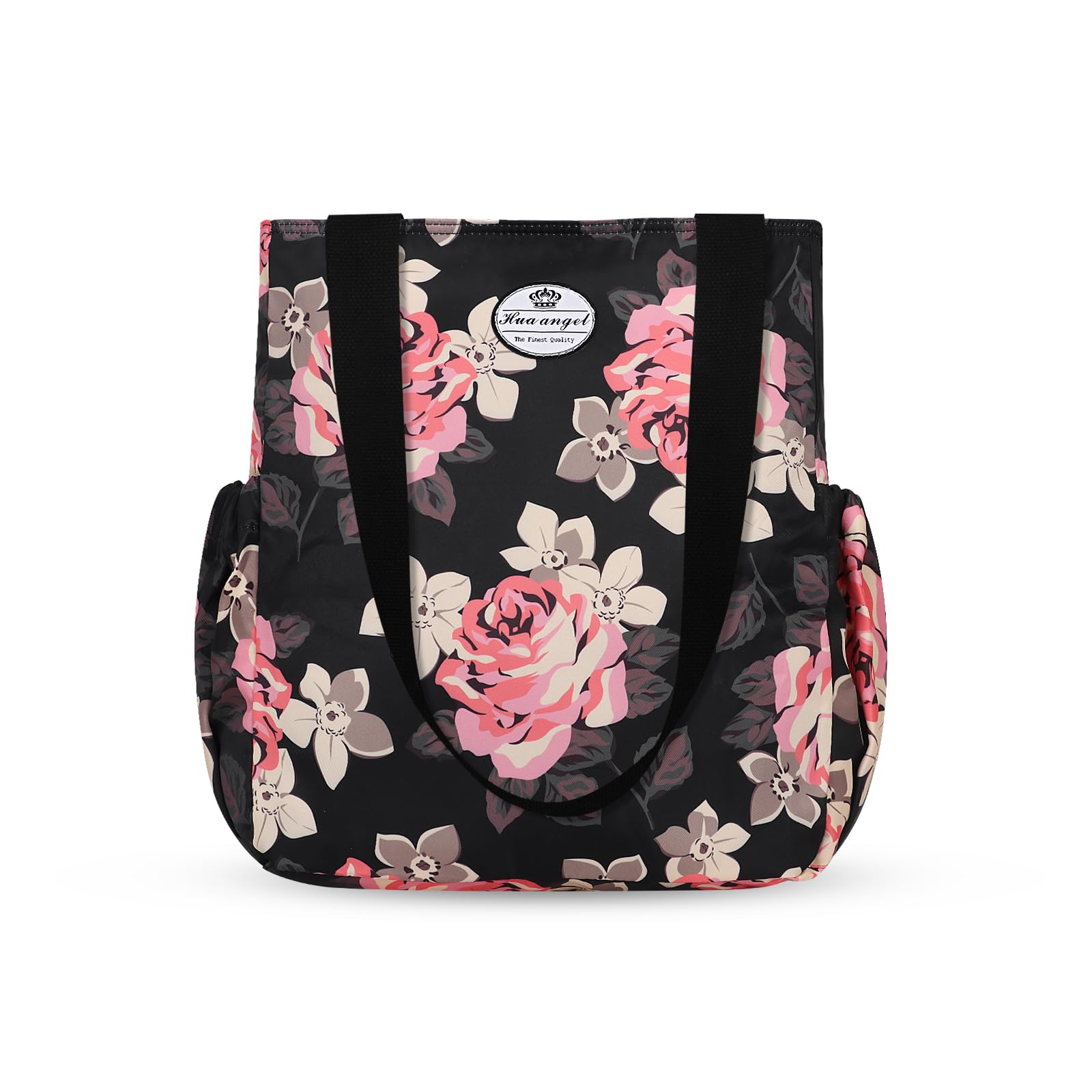 HUA ANGEL Floral Tote Bag - Casual Shoulder Bag Daily Tote Bag with Zipper Gym Travel Shopping Work Handbag for Women