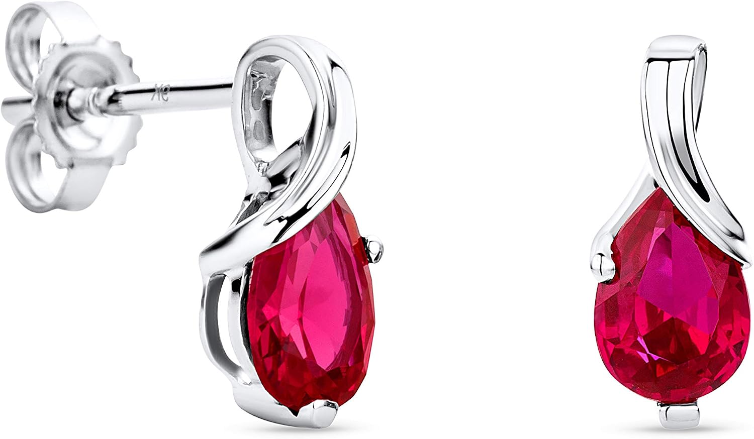 Orovi Pear-Shaped White Gold Earrings for Women with Rubies in 9 Carat Gold, Hypoallergenic Earrings, Handmade - Image 3