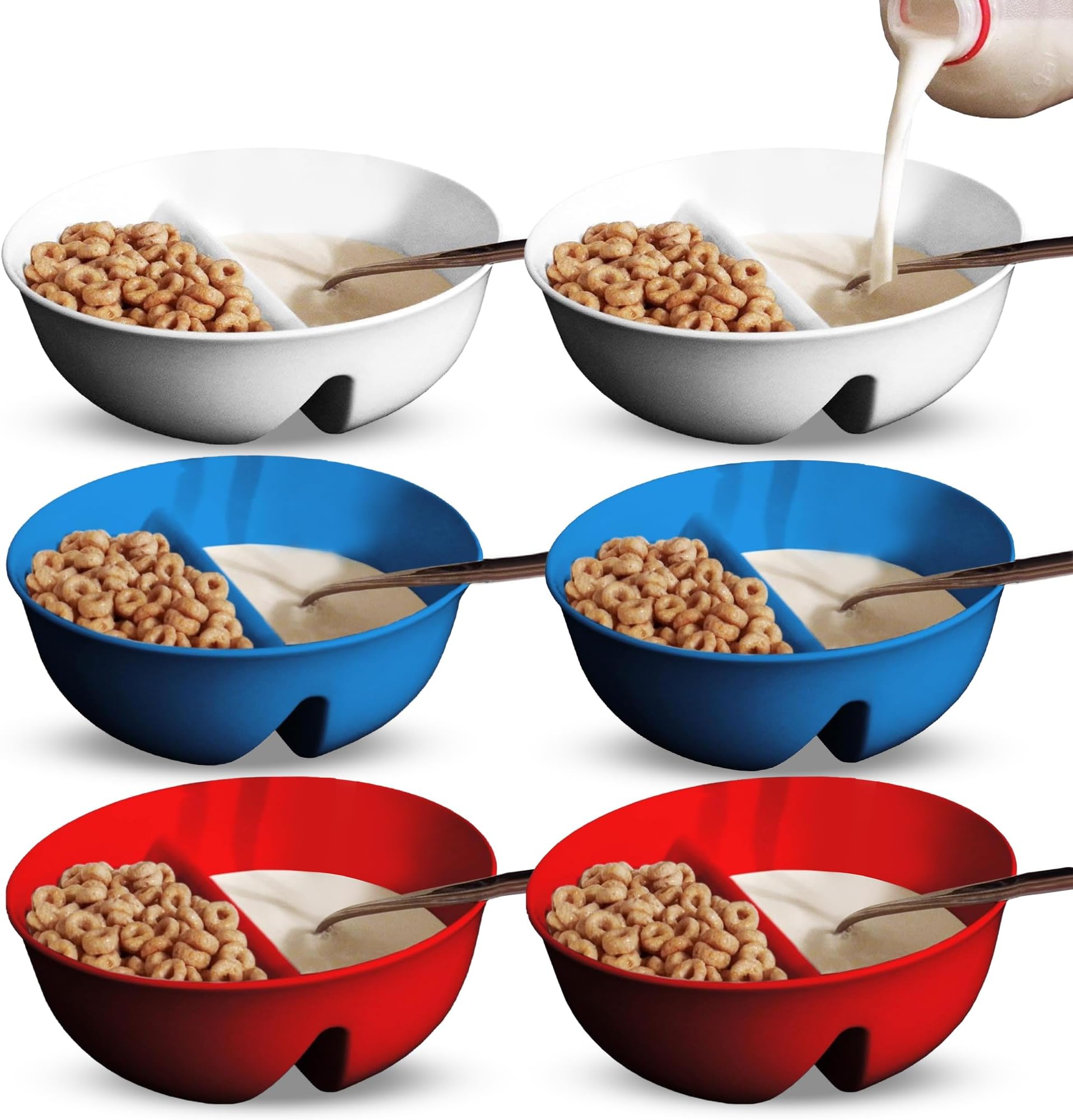 6 Pack - Just Crunch Anti-Soggy Cereal Bowl - Keeps Cereal Fresh & Crunchy | BPA Free | Microwave Safe | Ice Cream & Topping, Yogurt & Berries, Fries & Ketchup and More – White