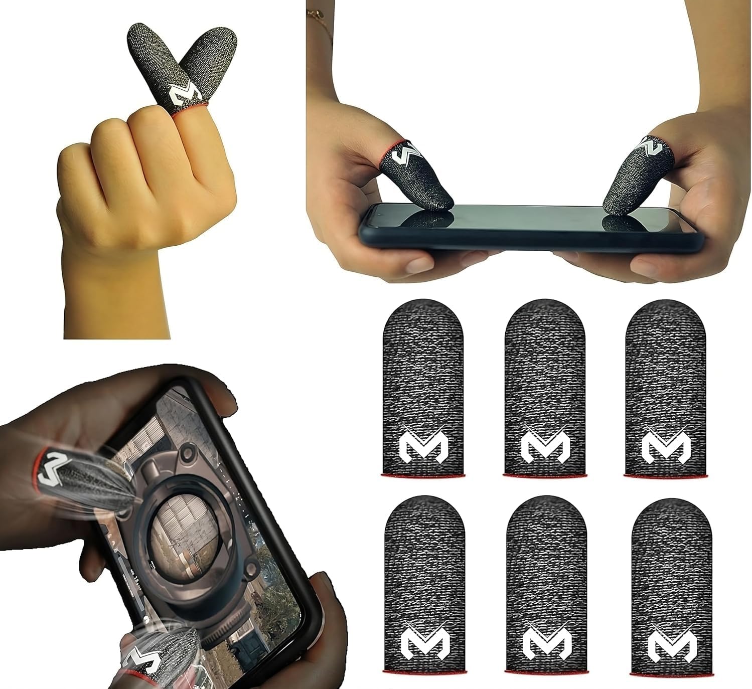 Mobile Game Finger Caps Non-Slip Touch Screen Gloves Anti-Sweat Sleeves Shoot Aim Thumb Cover Phone Accessories for CoD Warzone, Free Fire, PUBG, LOL Wild Rift, iOS, Android (3 Pairs)