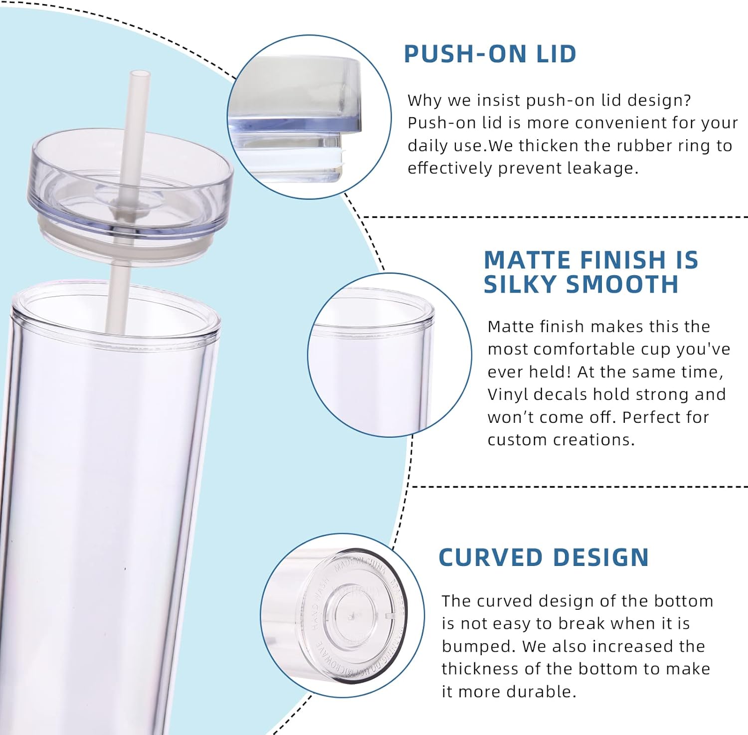 Volhoply 20oz Plastic Skinny Tumblers Bulk 4 Pack,Double Wall Tumbler with Lid and Straw,Reusable Travel Iced Coffee Mug,BPA Free Matte Acrylic Water Cups With Straw for Parties,DIY Gifts(Clear,4 Set) - Image 4