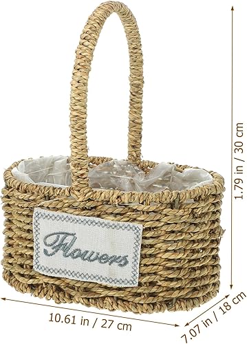 Miniatura 6 de Woven Baskets Woven Flower Basket Seagrass Petal Storage Basket Wicker Basket with Handle Willow Picnic Basket for Easter Wedding Picnic Woven Basket