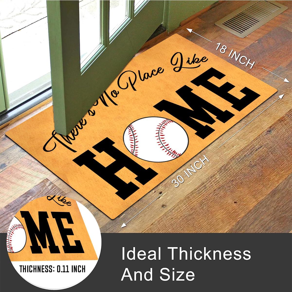 MELODADDY Funny Welcome Doormat Front Porch Decor Rugs with Rubber Back 30"(L) x 18"(W) Personalized Mat for Entrance Outside Monogram Mats (There's No Place Like Home Baseball Plate)