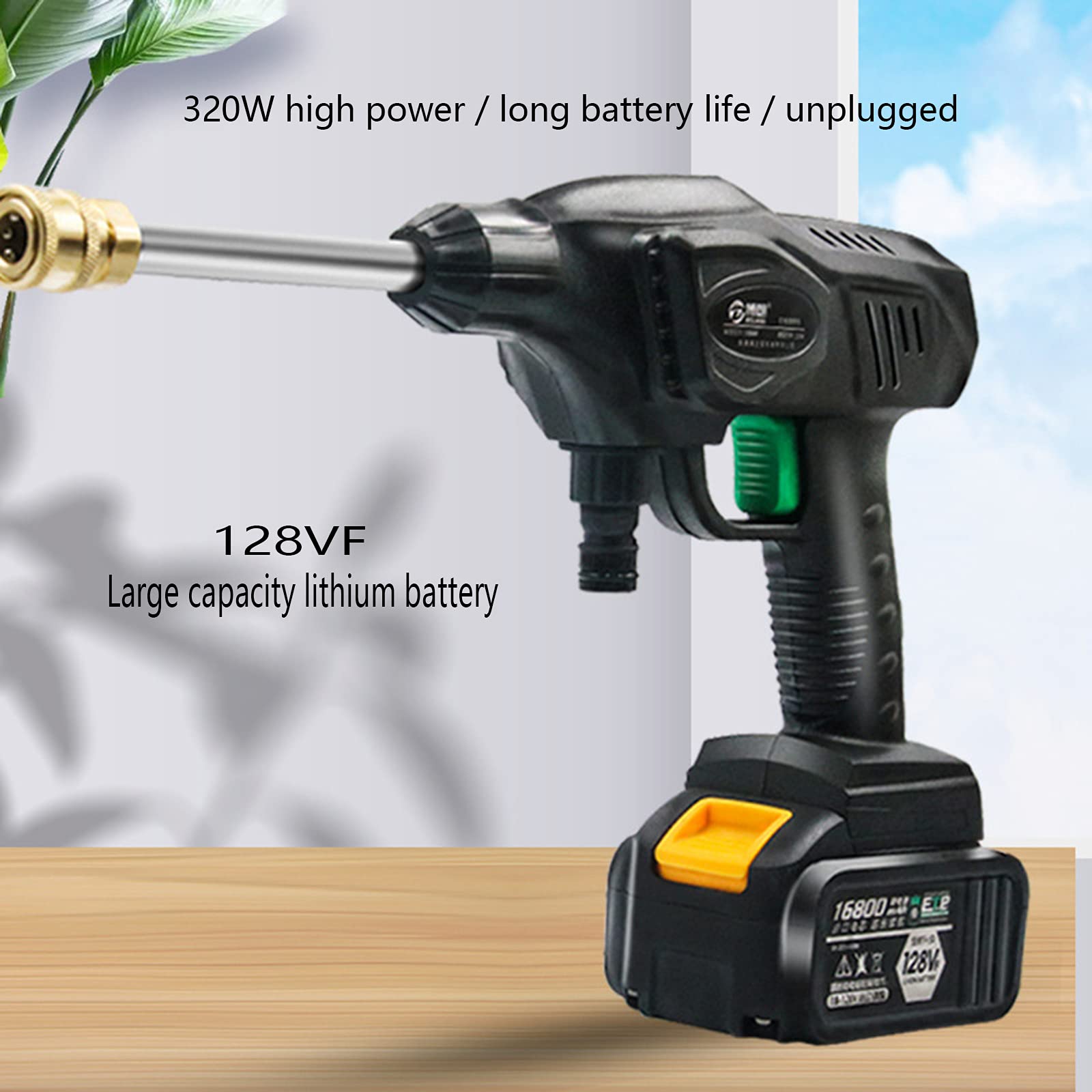 Lavadora a presión Lavado a chorro for autos Lavado de patio Boquilla de lanza Boquilla turbo inalámbrica Eléctrica de alta potencia Batería de litio Lavado de autos Bomba de agua portátil 30bar 320W