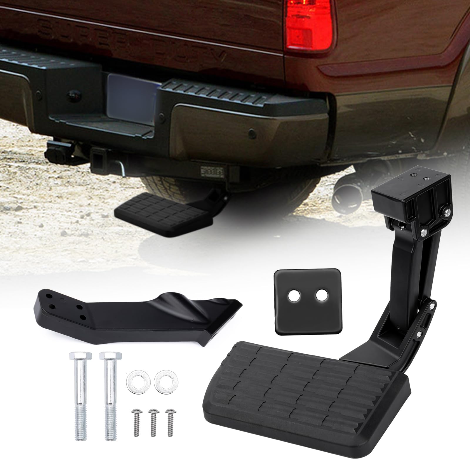 truck side step compatible with for 1999-2016 ford f250 f350 f450 super duty | 75303-01a| anti-slip, retractable bed step | durable & corrosion-resistant |400 lbs capacity
