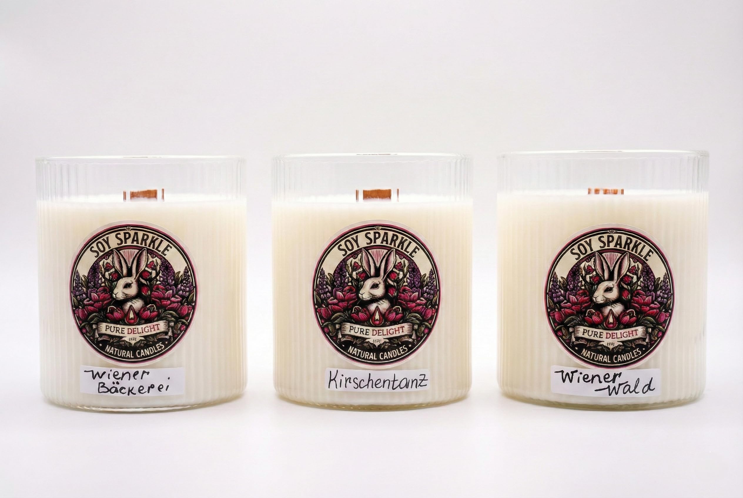 Soy Sparkle Duftkerzen Geschenkset Austrian Trio Set - 3x Natürliche Sojakerzen im Glas mit Holzdocht - Kerzen Set für Frauen, 100% EU-Zutaten