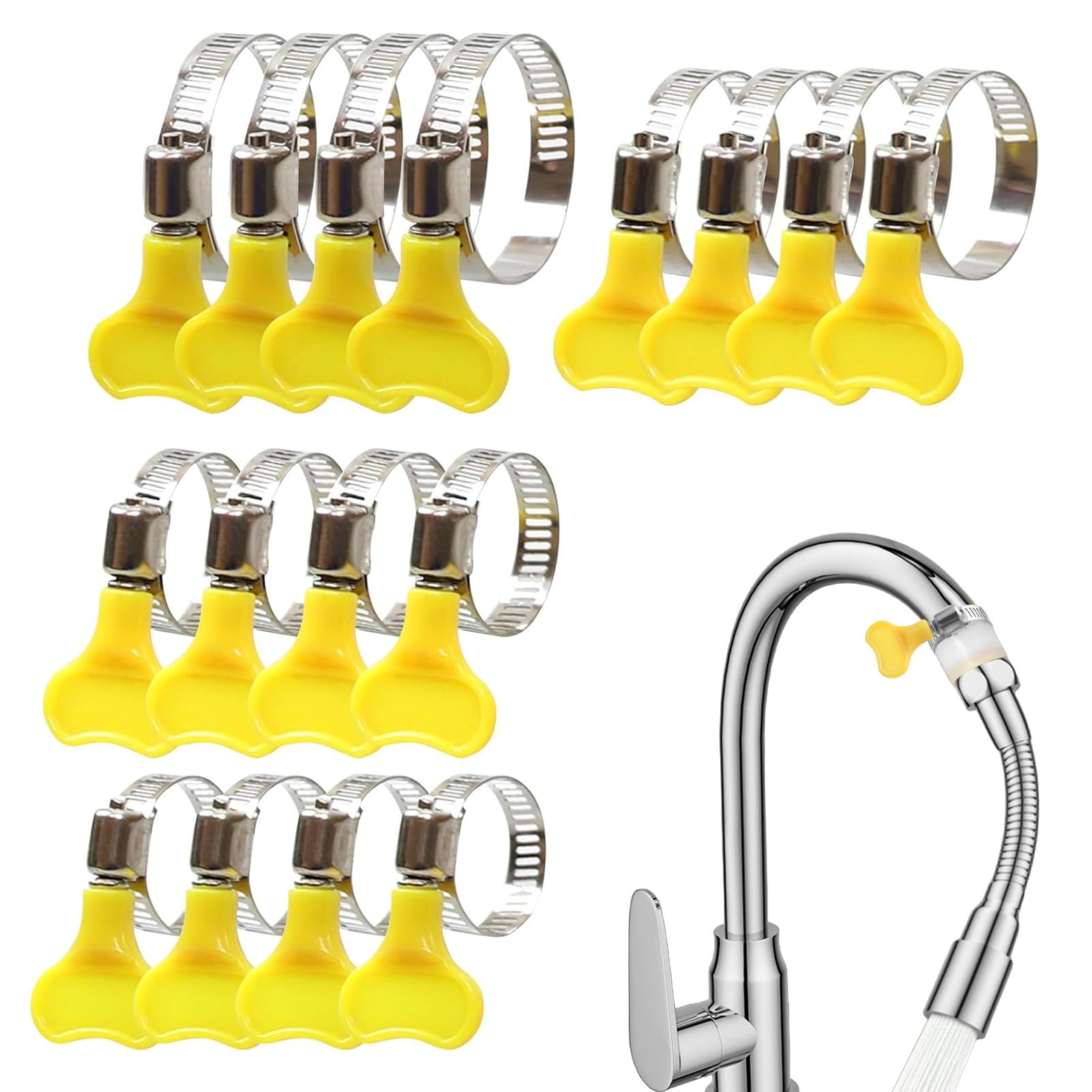 16PCS Stainless Steel Jubilee Clips Assorted,4 Size 16mm-44mm Hose Clips Set,Tightening Pipe Clips with Plastic Handle,Adjustable Hose Clamps,Key-Type Pipe Clips for Securing Home Gas Flexible