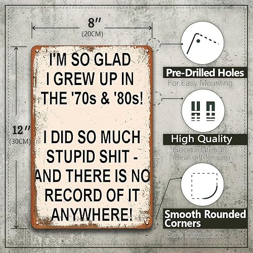 Miniatura 3 de Cartel de metal vintage divertido con texto en inglés I'M So Glad I Grew Up In The '70s & 80S Retro Poster Sign for Home Restaurant Bar Cafe,