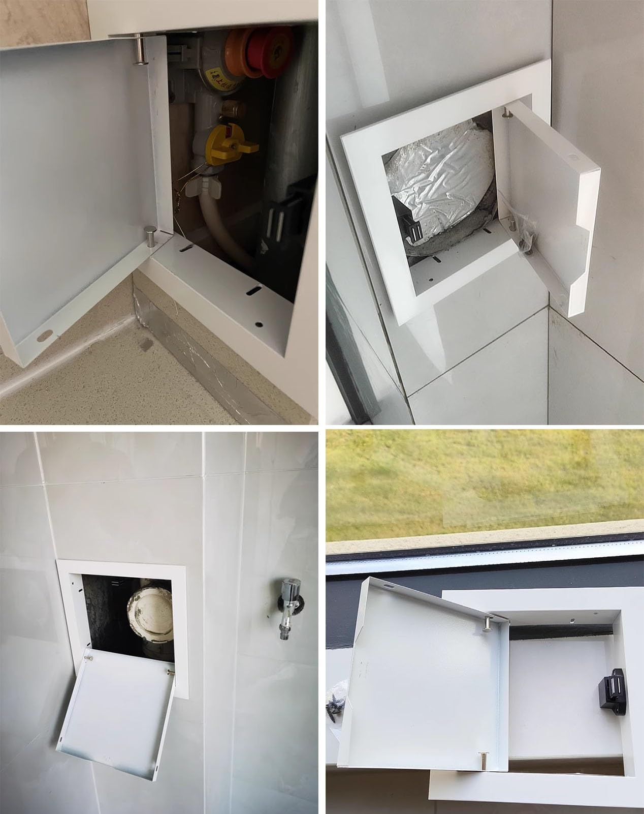 Panel dostępu, panel dostępu, białe drzwi do płyt kartonowo-gipsowych, przełącznik przyciskowy, właz inspekcyjny szybu serwisowego ściennego/sufitowego, renowacja łazienki, skrzynka włazu