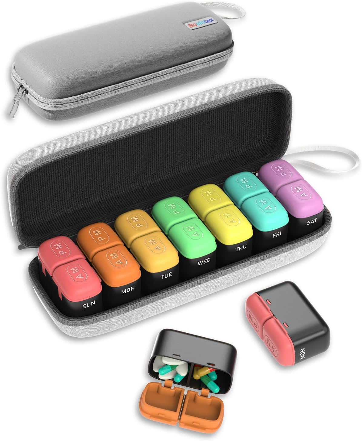 Weekly Pill Organizer 2 Times a Day, 7 Day Travel Medicine Pill Organizer with Moisture-Proof Silicone Lid, Large AM PM Daily Pill Bottle for Vitamins & Supplements, Pocket-Size Pill Box(Rainbow) Weekly Pill Organizer 2 Times a Day, 7 Day Travel Medicine Pill Organizer with Moisture-Proof Silicone Lid, Large AM PM Daily Pill Bottle for Vitamins & Supplements, Pocket-Size Pill Box(Rainbow)