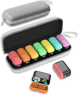 Weekly Pill Organizer 2 Times a Day, 7 Day Travel Medicine Pill Organizer with Moisture-Proof Silicone Lid, Large AM PM Daily Pill Bottle for Vitamins & Supplements, Pocket-Size Pill Box(Rainbow)