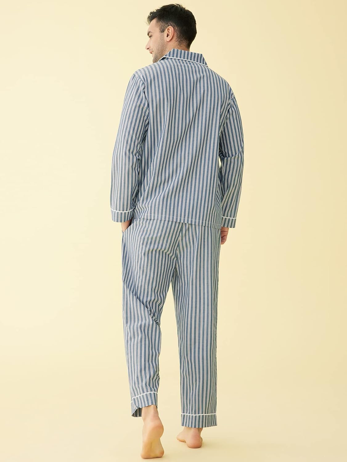 Latuza Men's Lightweight Cotton Pajamas Long Sleeves Shirt Pants Set - Image 3