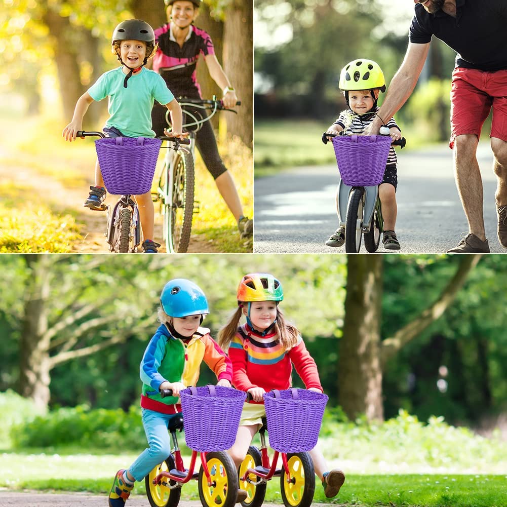 Cestino Della Bicicletta Anteriore Bambini Rimovibile, EUBSWA Cestino Della Bici Cestino Di Salice Anteriore Con Campane e Filanti, Ragazze Bicicletta Cestino Accessori