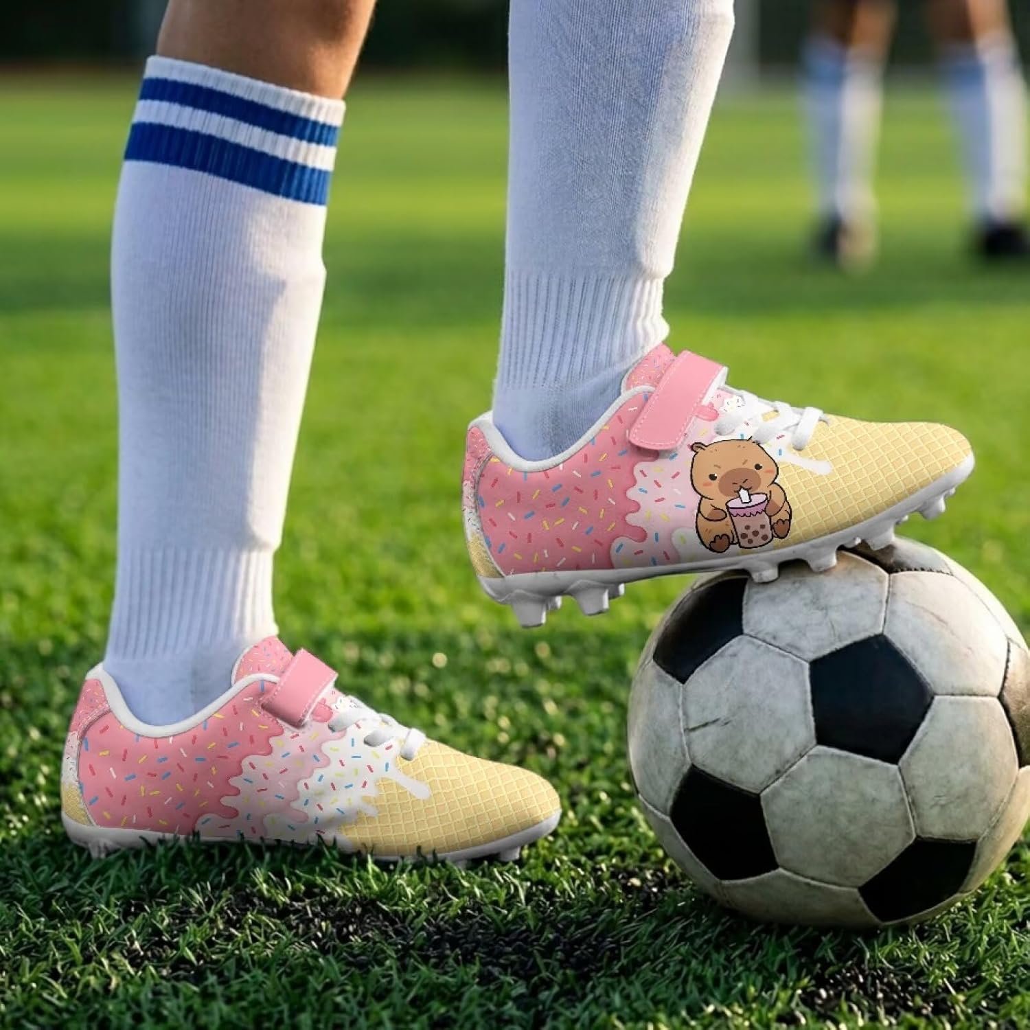 Kids Firm Ground Soccer Cleats Lightweight Soccer Shoes for Boys Girls