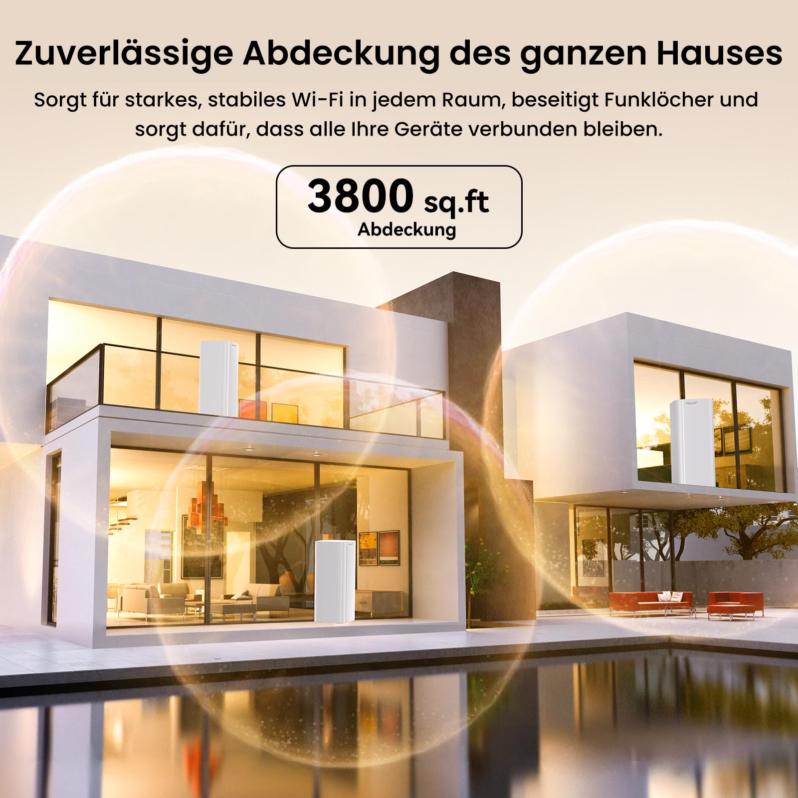 Tenda Nova ME3 Pro Wi-Fi 7 Mesh System (BE3600 Dualband 2882Mbit/s 5GHz, 688Mbit/s 2,4GHz) 3X Gigabit-Ports pro Einheit, VPN, NFC, 4K-QAM, WPA3, empfohlen für Häuser mit 3-4 Schlafzimmern, 3er-Pack