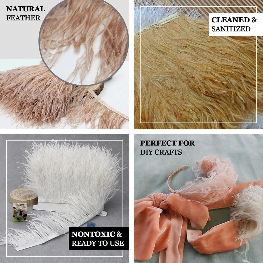 Ostrich Feather Tapite, Wstążka Barwiona Fluffy Fringy Fruby Plume Satin Taśma Tapeta Przycinanie, Rzemiosło do szycia Faux Natural Barwione Akcesoria Selvedge (1 0m, 8-10 cm)