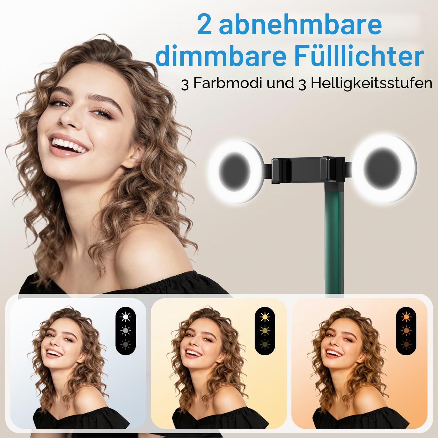 Überkopf-Telefonhalterung mit Licht, Handy-Ständer für Videoaufnahmen, 360 Grad schwenkbar, neigbar, verstellbar, Boden-Kamera-Filmstativ, Content Creator Handyhalterung, Stabiler Ständer (L11-SD)