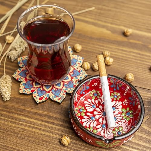 Miniatura 8 de Juego de 4 ceniceros de cerámica de pintura a mano, ceniceros de cerámica para cigarrillos al aire libre, ceniceros de cerámica de colores