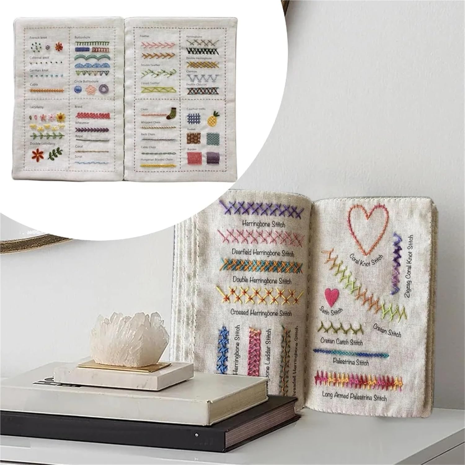 LJKAIML Stitch Book Imitation Linen DIY Stitch Book with Embroidery Name Enhance Your Crafting Skills Portable(Three Sections)