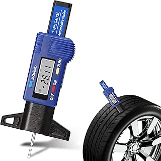LCD Display Tire Thread Measuring Gauge Digital Tire Depth Gauge Tire Tread Depth Gauge Digital Tread Depth Gauge Blue Tire Wear Gauge Tread Checker with Inch MM Conversion for Motorcycle Car Truck