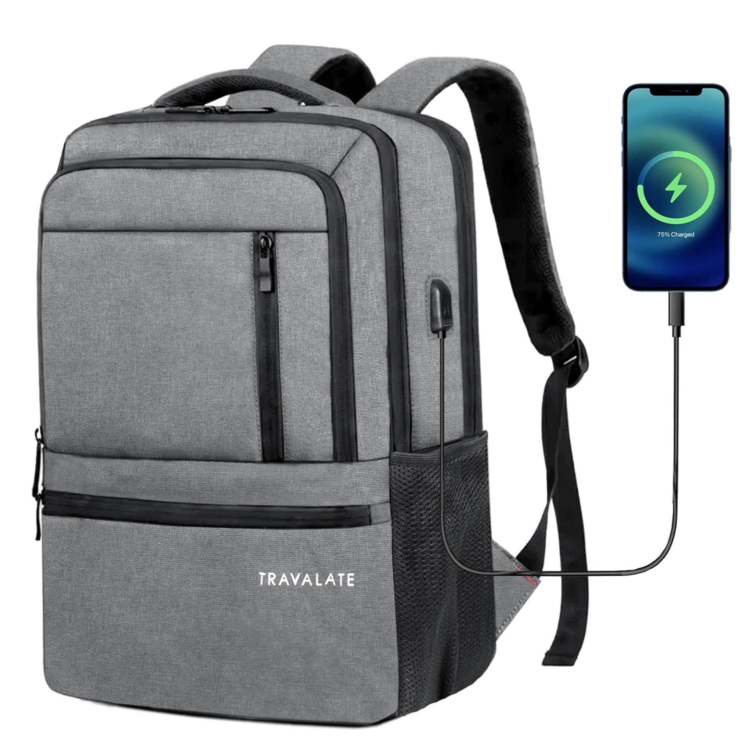 TRAVALATE Laptop Backpack with USB Charging Port for Travel, Office, Collage, Business Bag, Gift for Men and Women - Grey (B0CPT3T52X) Amazon Price History, Amazon Price Tracker