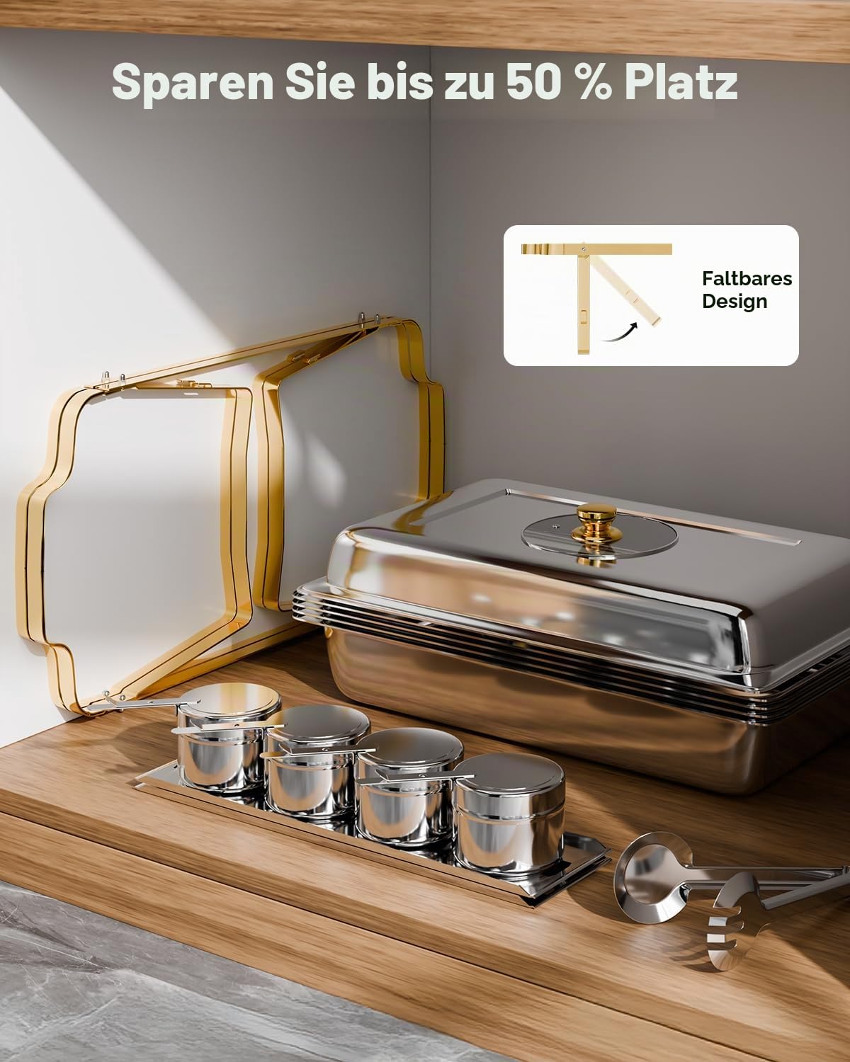 VEVOR Chafing Dish Set Speisenwärmer Edelstahl mit 4 Behältern in halber Größe (4 L pro), rechteckiger Wärmespender mit sichtbarem Deckel & Wasserpfannenständer & Brennstoffhalter, für Partys