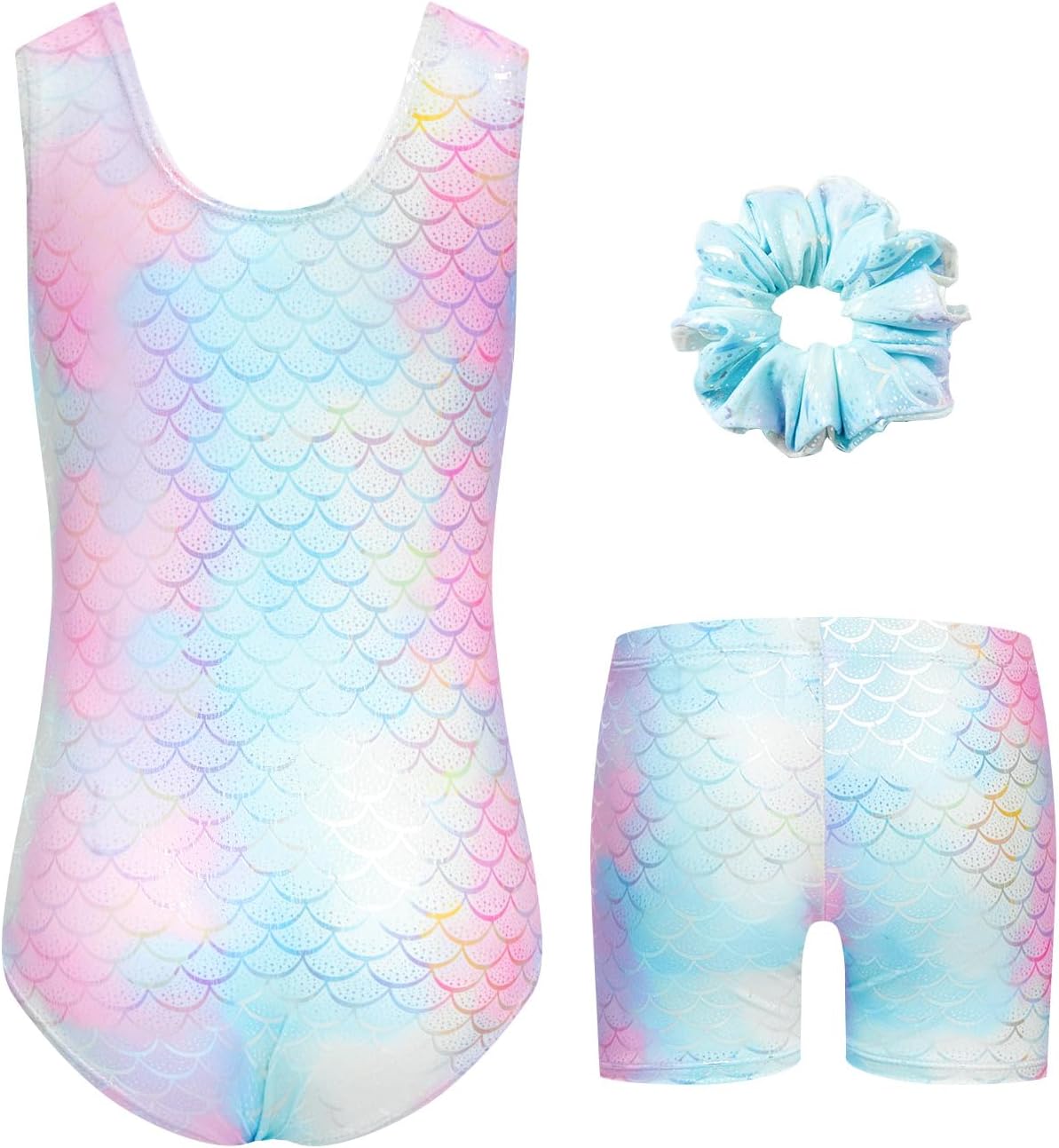JiAmy Girls Gymnastics Leotards 3 Pcs Sleeveless Sparkly Dance Unitards