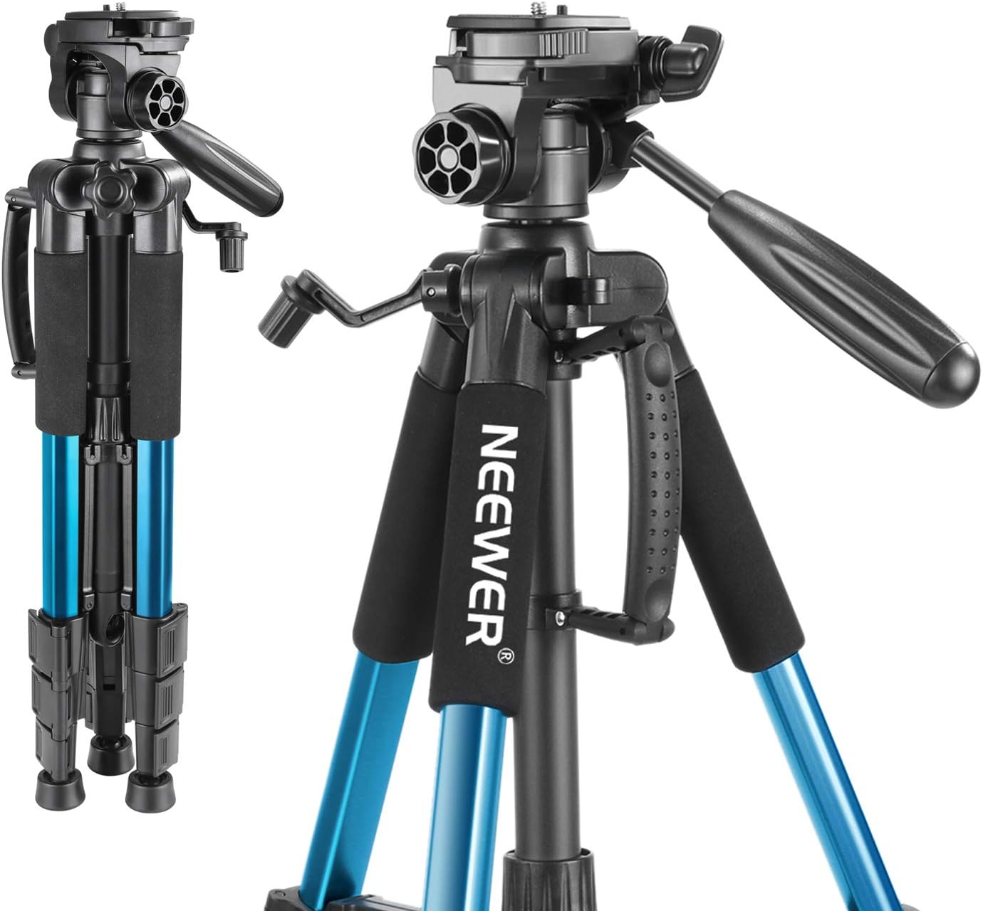 Neewer Portable 56-inch / 142-cm Aluminium Camera Tripod with 3-Way Swivel Head, Bag for DSLR Camera, DV Video Camcorder, Holds up to 4kg (Blue)