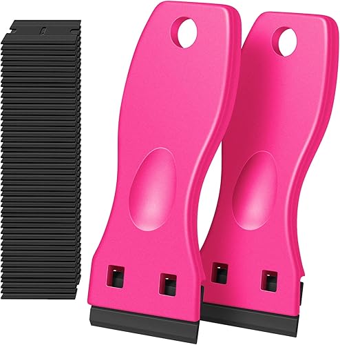 DEKEones Raspador de Cuchilla de Afeitar de Plástico, Juego de 2 Raspadores con 100 Cuchillas de Afeitar para Eliminar Pegante, Adhesivos,
